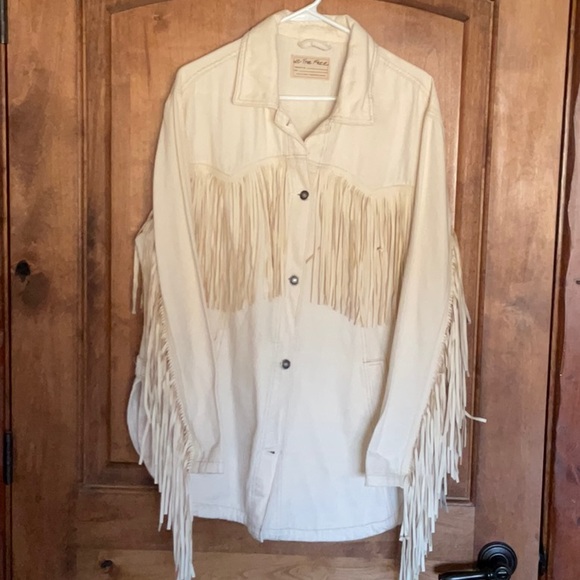 Free People Fringe Out Denim Jacket.  Ecru.  Size L. NWT - Picture 2 of 7
